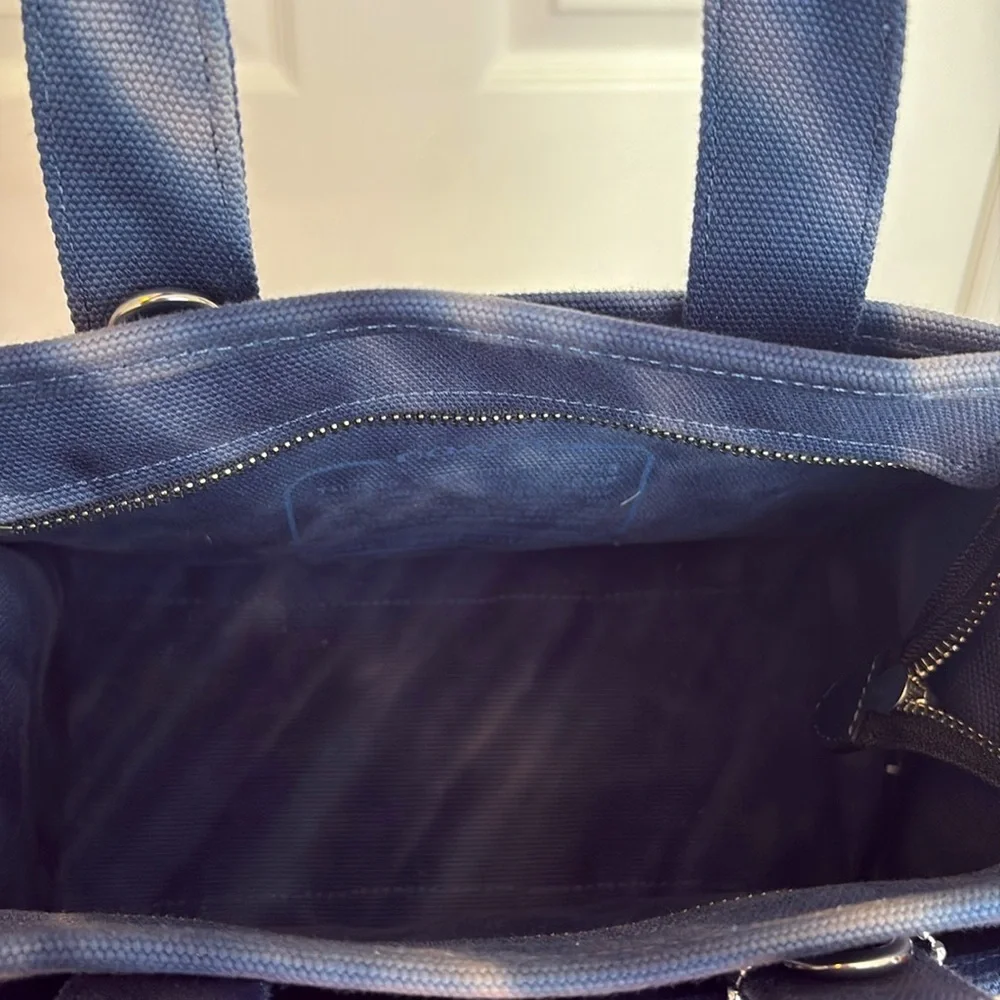 Coach Navy Blue Canvas Tote with Embroidered Logo